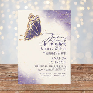 Butterfly kysser Lila Glitter Baby Shower Inbjudningar