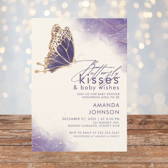 Butterfly kysser Lila Glitter Baby Shower Inbjudningar (Skapare uppladdad)