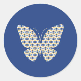 Butterfly Land Sommar Gult och Blue Mönster Runt Klistermärke