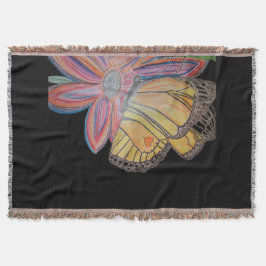 Butterfly landing on flower Throw Blanket Filt