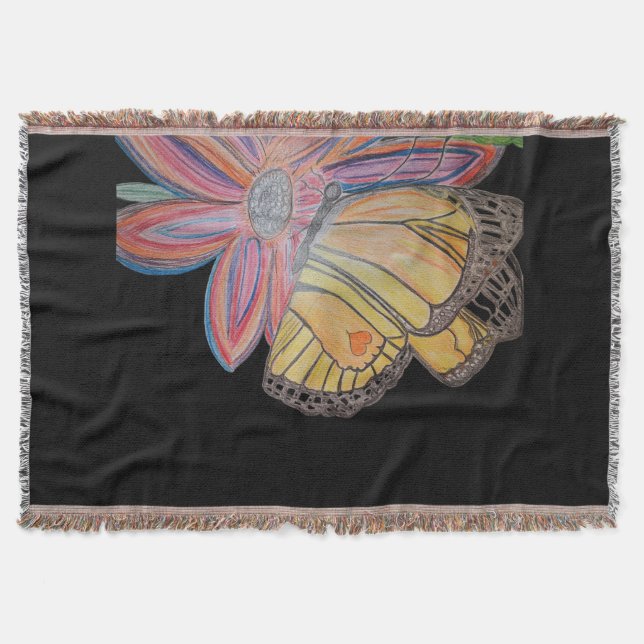 Butterfly landing on flower Throw Blanket Filt (Framsidan)