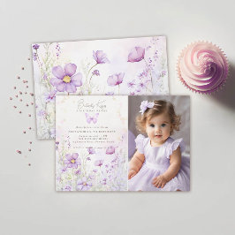Butterfly Lavender Wildblommor Photo 1st Birthday Inbjudningar