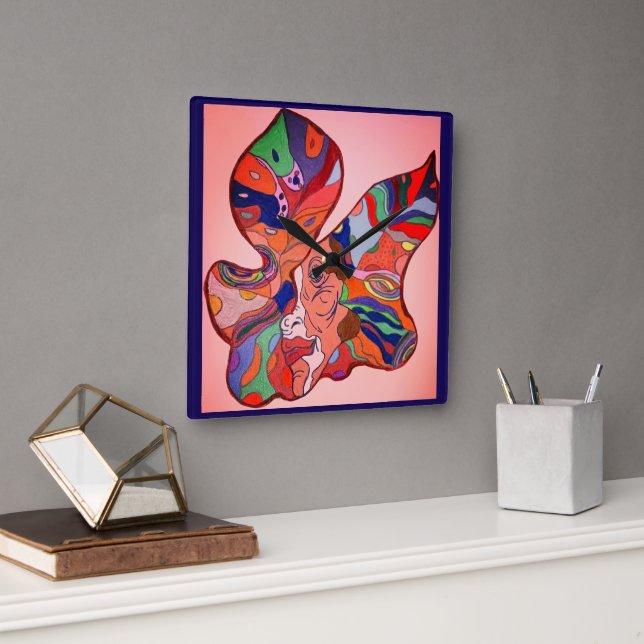 Butterfly Leaf Portrait Clock Fyrkantig Klocka (Kontor)