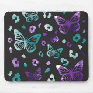 Butterfly Leopard Lila Black Mouse Pad Musmatta
