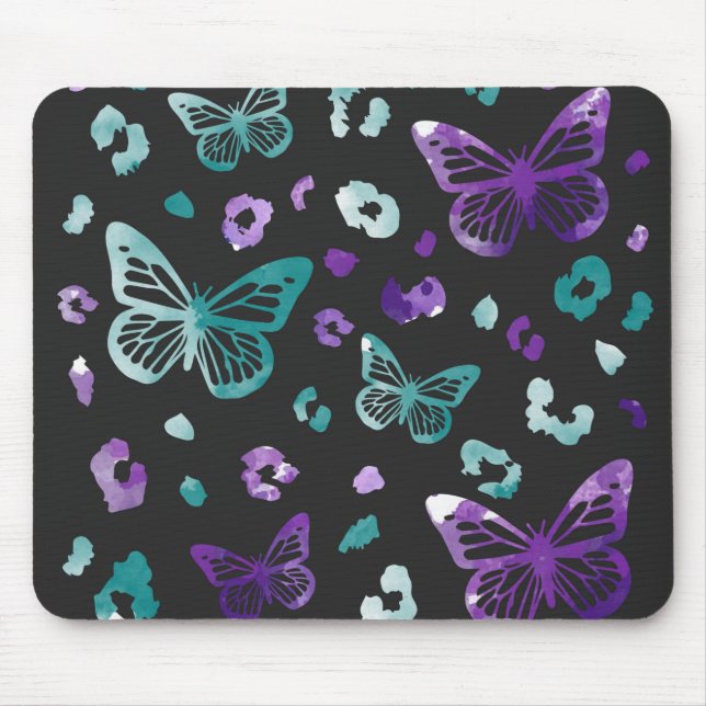 Butterfly Leopard Lila Black Mouse Pad Musmatta (Framsidan)