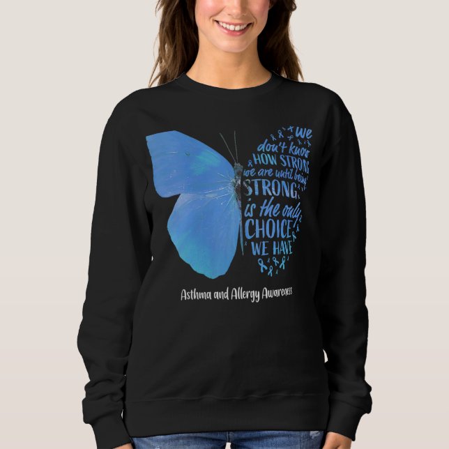 Butterfly Light Blue Ribbon Asthma och Allergy Awa T Shirt (Framsida)