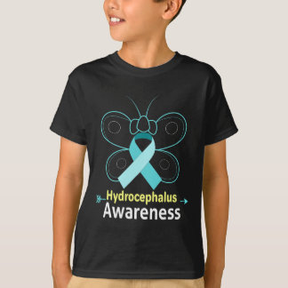 Butterfly Light Blue Ribbon Hydrocephalus Awarenes T Shirt