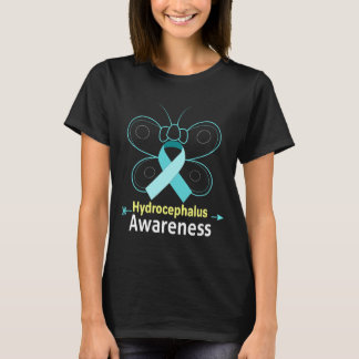 Butterfly Light Blue Ribbon Hydrocephalus Awarenes T Shirt