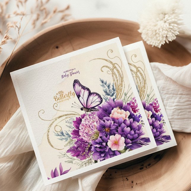 Butterfly Lila Blommigt Rosa Girl Way Baby Shower Pappersservett (Skapare uppladdad)