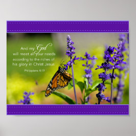 Butterfly, Lila blommor Poster
