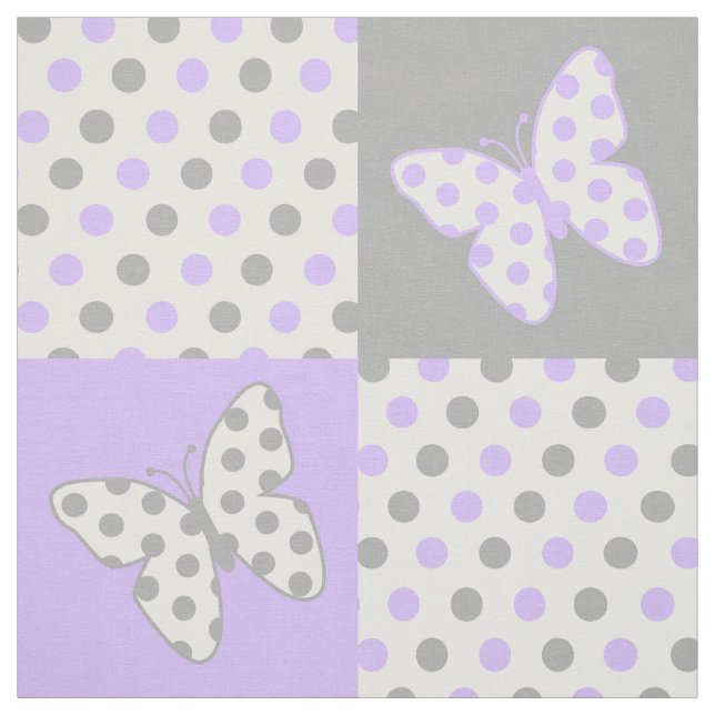 Butterfly Lila Grått Polka dots Tyg (Provkarta)