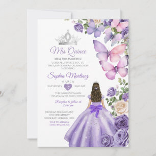 Butterfly Lila Lilac Quinceanera Birthday Krona Inbjudningar