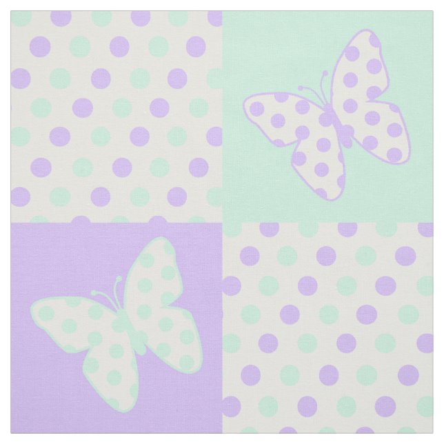Butterfly Lila Mint Grönt Polka dots Tyg (Provkarta)
