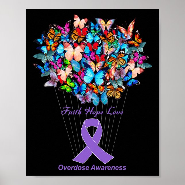 Butterfly Lila Ribbon Solrosöverdosering Awarene Poster (Framsidan)