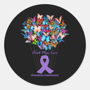 Butterfly Lila Ribbon Solrosöverdosering Awarene Runt Klistermärke