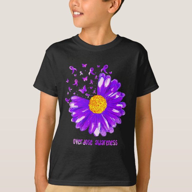 Butterfly Lila Ribbon Solrosöverdosering Awarene T Shirt (Framsida)