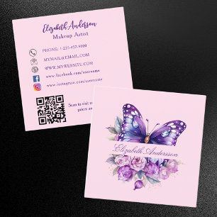 Butterfly lila rosa blommor QR-kod social media Fyrkantigt Visitkort