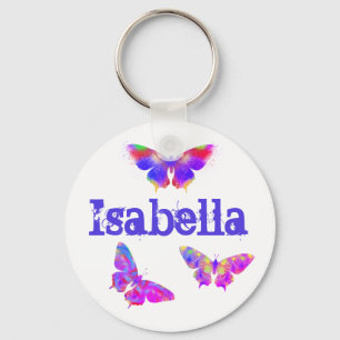 Butterfly Lila Rosa Colorful for Girls Add Namn Nyckelring