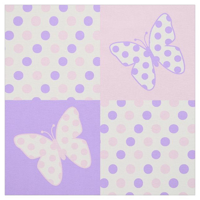 Butterfly Lila Rosa Polka dots Tyg (Provkarta)