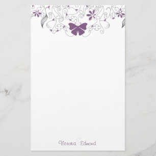 Butterfly Lila Stollig Personlig Stationery Brevpapper