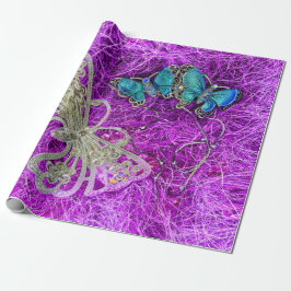 Butterfly Lila Teal Blue Guld Elegant färgad Presentpapper