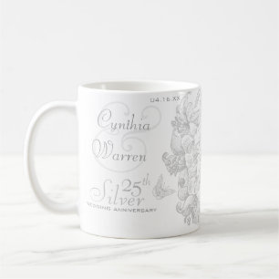 Butterfly Lilies 25:e Silver-Bröllop-årsdagen Kaffemugg