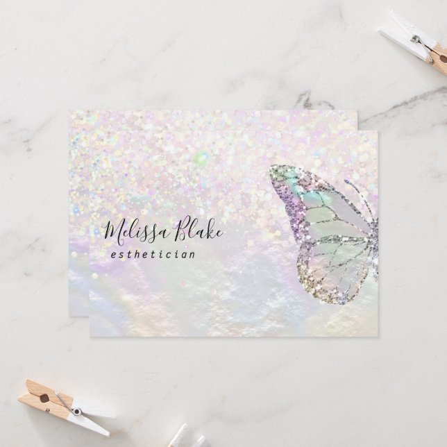Butterfly logotyp faux pastel glitter card inbjudningar (Fram/Back In Situ)