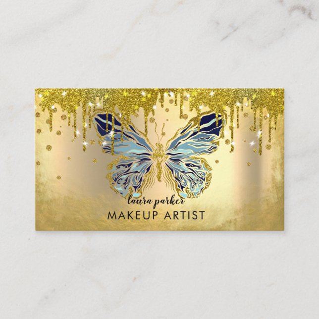 Butterfly Logotyp Guld--drivning Glitter Elegant Visitkort (Framsida)