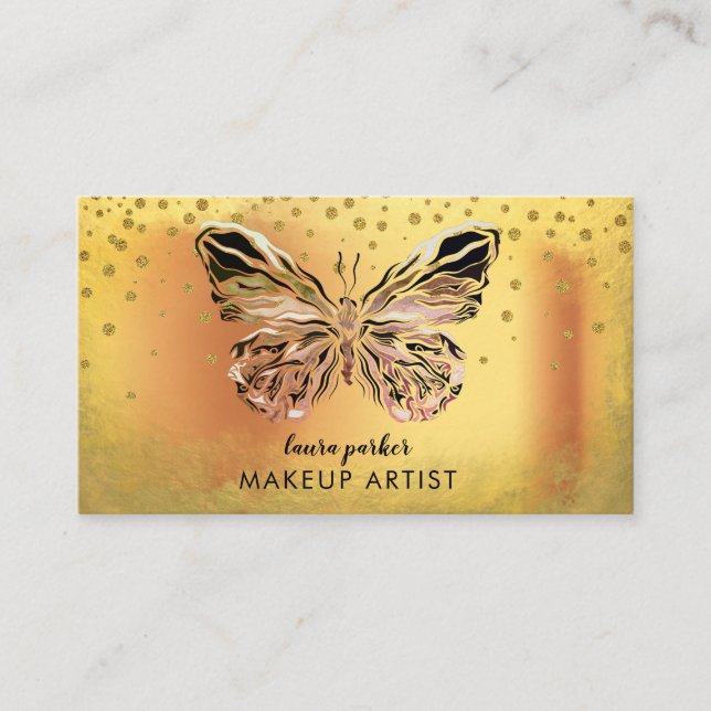Butterfly Logotyp Guld Glitter Elegant Visitkort (Framsida)