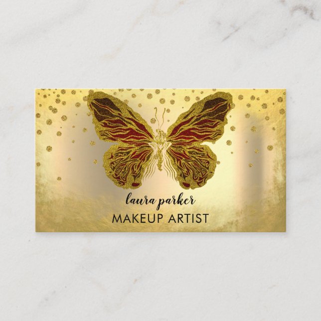 Butterfly Logotyp Guld Glitter Girly Modern Elegan Visitkort (Framsida)