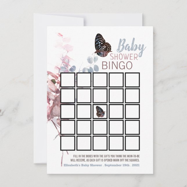 Butterfly Löv, Elegant Baby Shower Bingo (Framsida)