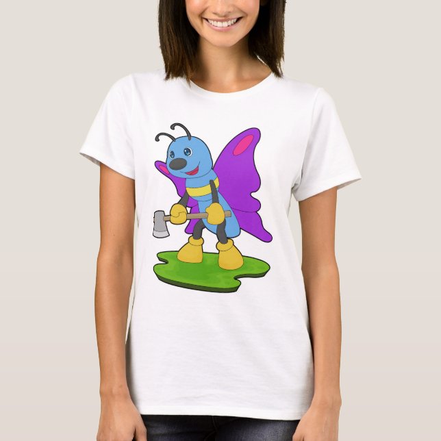Butterfly Lumberjack Axe Forest T Shirt (Framsida)