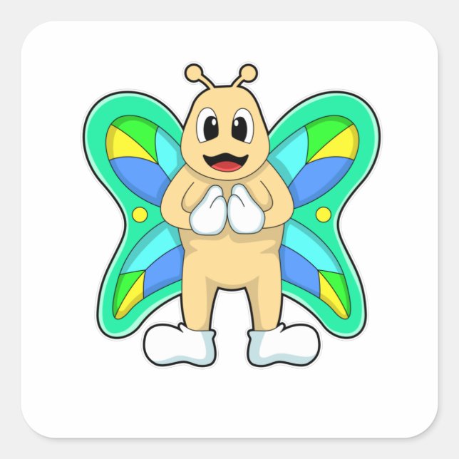 Butterfly lycklig fyrkantigt klistermärke (Framsida)