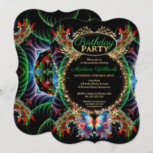 Butterfly Magic Colorful Fractal Gnistra Birthday Inbjudningar