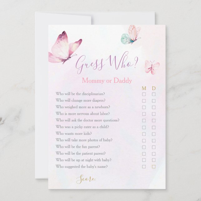Butterfly Mamma eller Baby Shower-spel för pappa Inbjudningar (Framsida)