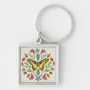 Butterfly Mandala Fyrkantig Silverfärgad Nyckelring