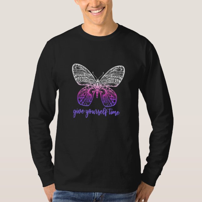 Butterfly Mandala Ge Yourself Time Yoga T Shirt (Framsida)