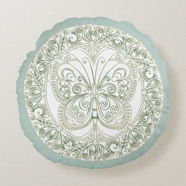 Butterfly Mandala - Pillow Rund Kudde (Framsidan)