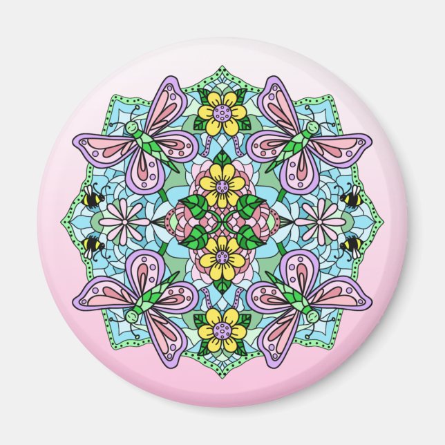 Butterfly Mandala Whimsical Hand plockade Magnet (Framsidan)