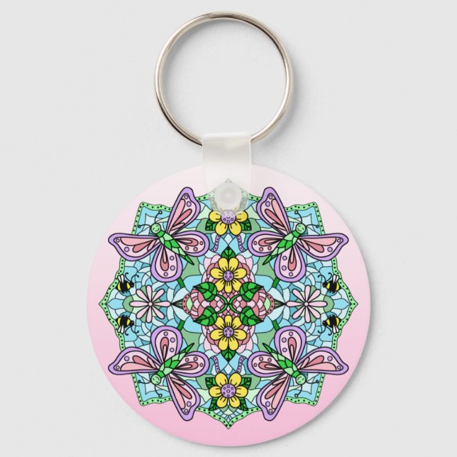 Butterfly Mandala Whimsical Hand plockade Nyckelring (Framsida)