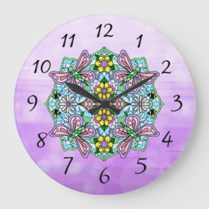 Butterfly Mandala Whimsical Hand plockade  Stor Klocka