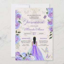 Butterfly Mariposa Iridescent Lila Quinceanera Inbjudningar