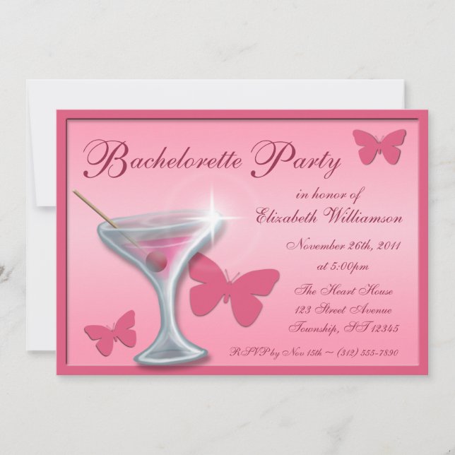 Butterfly Martini Bachelorette-partiets inbjudning Inbjudningar (Framsida)