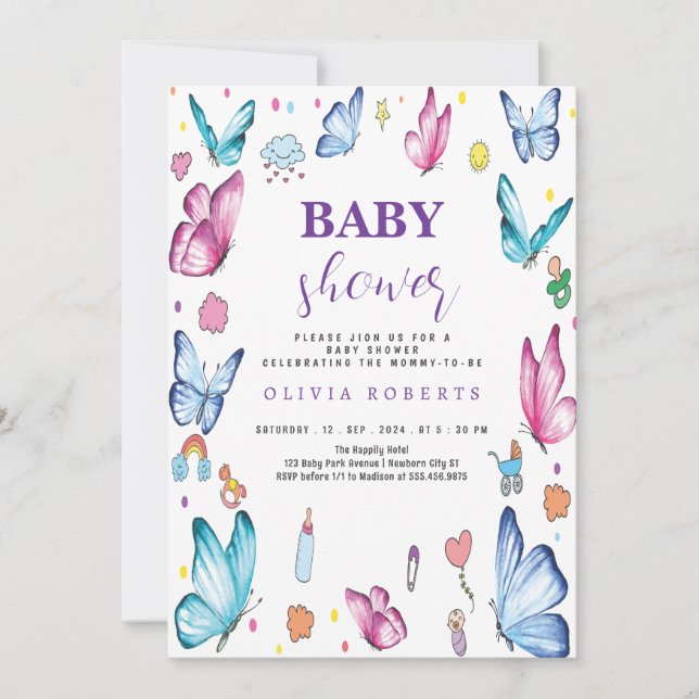 Butterfly mauve Little Baby Shower coola Inbjudningar (Framsida)
