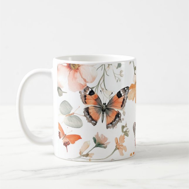 Butterfly Meadow Watercolor Söt Kaffemugg (Vänster)