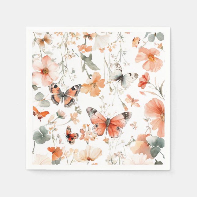Butterfly Meadow Watercolor Söt Pappersservett (Framsidan)
