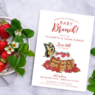 Butterfly med Baby Brunch Shower för jordgubbar Inbjudningar