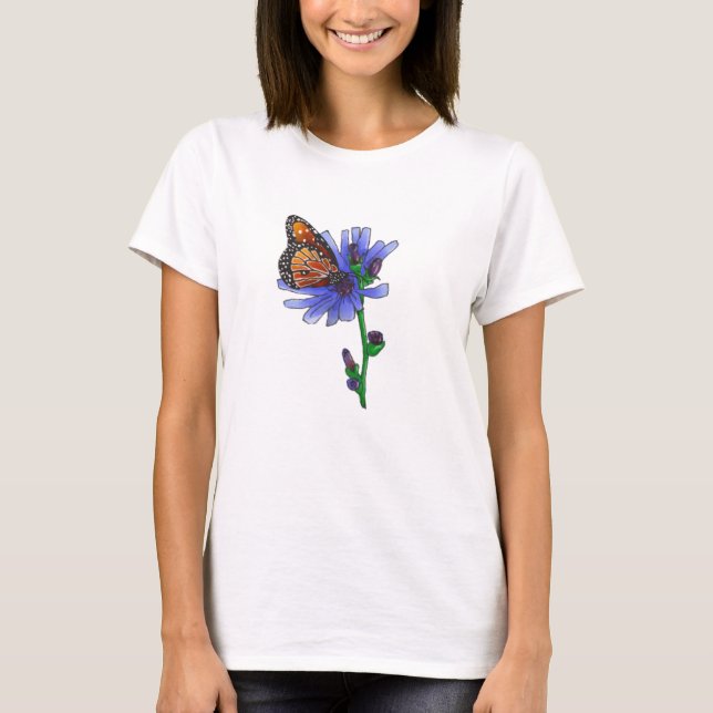 Butterfly med blå blomma t shirt (Framsida)