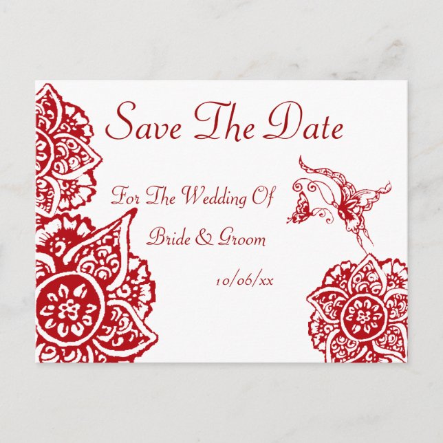 Butterfly med blomma (Henna)(Red) Meddelande Vykort (Framsida)