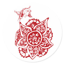 Butterfly med blomma (Henna)(Red)